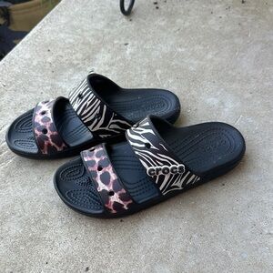 Crocs animal print women’s sandals size 6